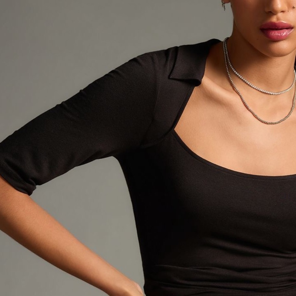 Anthropologie Collared Size Small Square Neck Knit Top